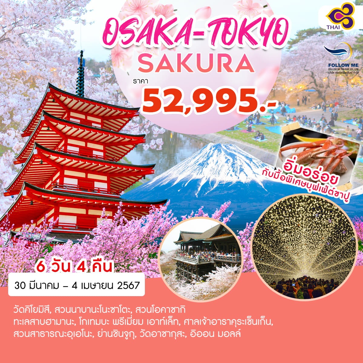 ทัวร์ญี่ปุ่น ซากุระ โอซาก้า โตเกียว OSAKA-TOKYO SAKURA 6D 4N BY TG